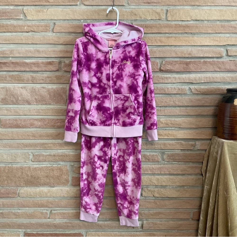 Juicy Couture Kids Loungewear Tracksuit Set Purple Tie Dye Velour Size 6